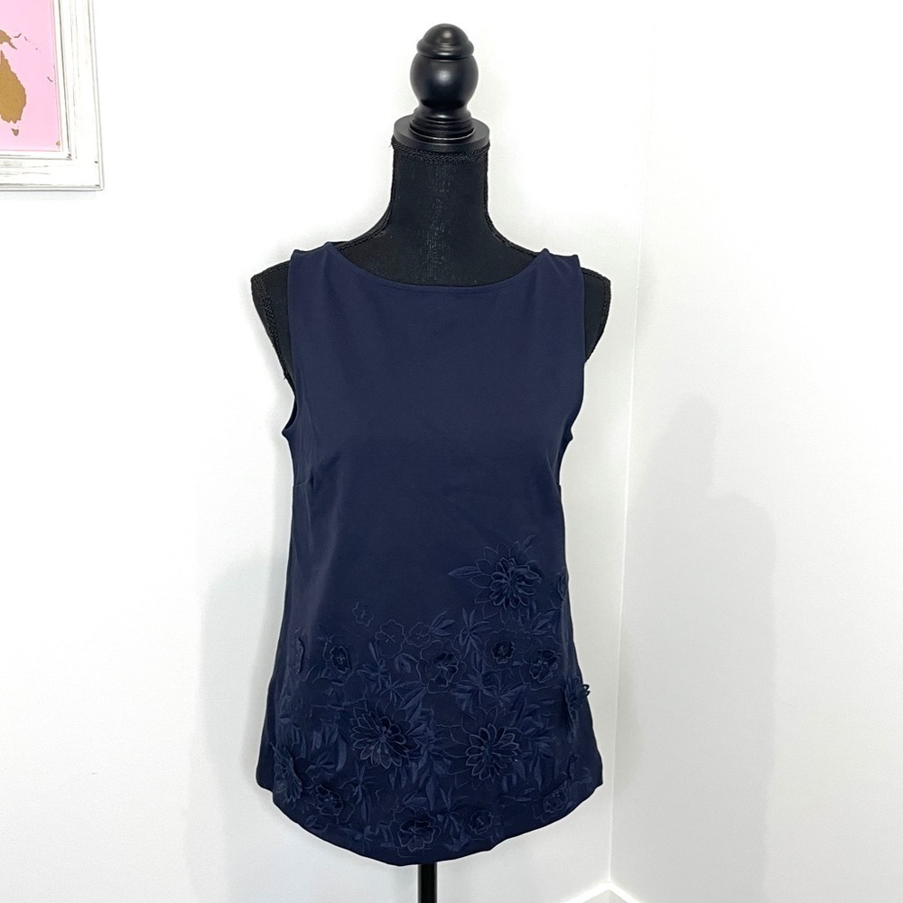 Banana Republic Navy Blue Embroidered Sleeveless Top